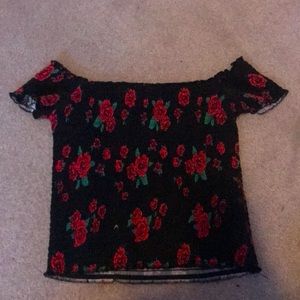 Flower patterned off the shoulder top